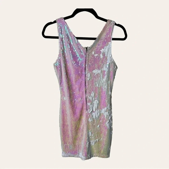 WOMEN’S SYMPHONY ALL SEQUINS MINI DRESS SLEEVELESS WHITE AND PINK - Picture 5 of 8